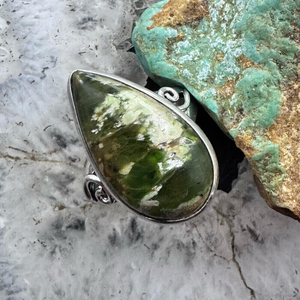 Sterling Southwestern Style Teardrop Chrome Chalcedony Ring Size 9.75 For Women